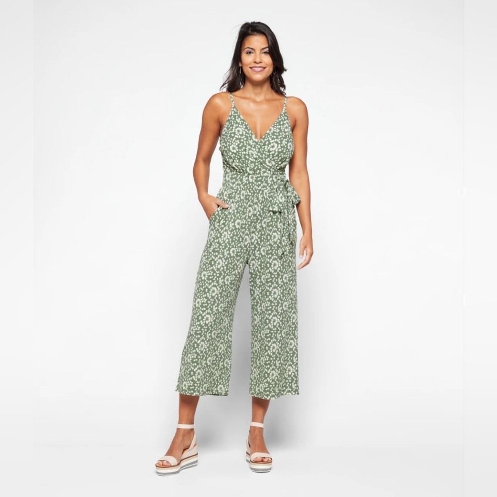 KAILEIGH Rica Knit Crop Jumpsuit Olive/MINT NWT